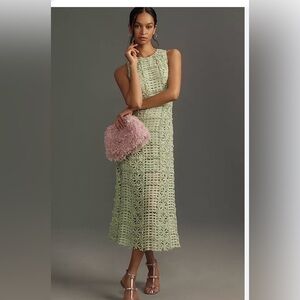 Sage Crochet Maxi Dress with Floral Motif